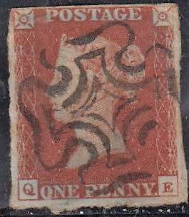 Queen Victoria 1d  on blueish paper with fine maltese cross cancel used as scannned