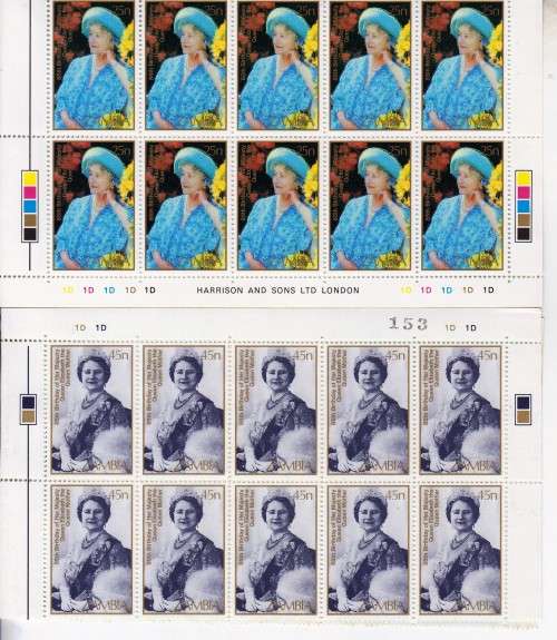 Zambia MNH Elizabeth queen Mother part sheets 2nd and 3rd sheets have 20 stamps half scanned only