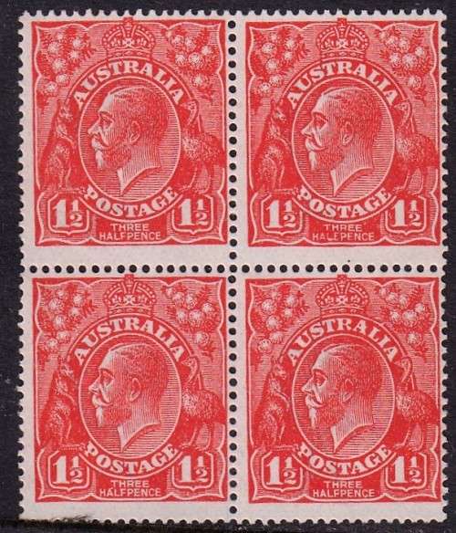 Australia MNH KGV pennyhalfpenny block with varieties SG 77b and C w/m Cross over CA