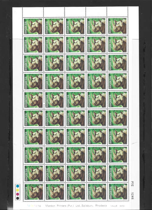 Rhodesia superb MNH full sheet 1978 definitive issue 9c Black Rino pictured