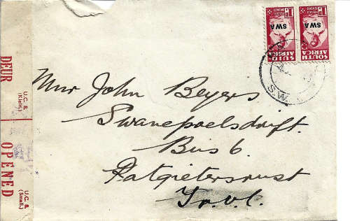 SWA stamps on envelope opened by censor back and front scanned