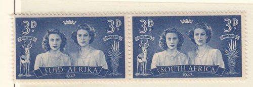SA Union 1947 Royal Visit 3d MNH pair with variety   Clip in Hair Margaret