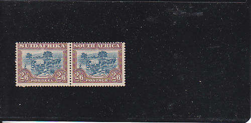 South Africa very fine 1930/45 LMM  2/6d pair Roto Printing Blue and Brown