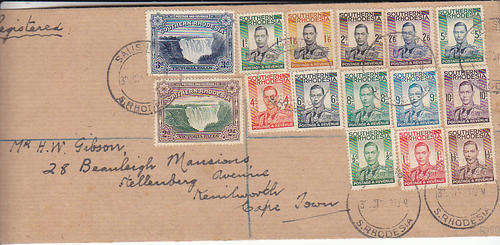 Southern Rhodesia very fine  KGV1 1937 definitive set on cover with large falls dd 30/10/51