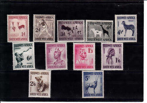 South West Africa mint hinged short set to 5/- 1954 definitive issue