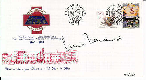 South Africa commemorative cover Limited edition42 of 200 25th Ann 1st heart transplant signed