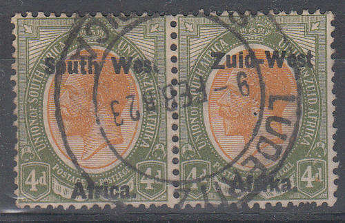 South West Africa KGV def , 4d pair used with T of West almost obliterated super Luderitz Cancel