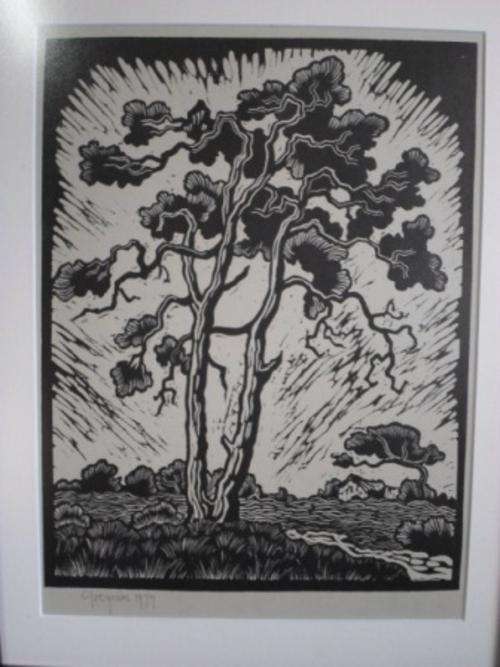 WOW!!!! SUPERB GREGOIRE BOONZAIER LINOCUT OAK + COTTAGE SIGNED AND DATED 1979 VALUE R9,500