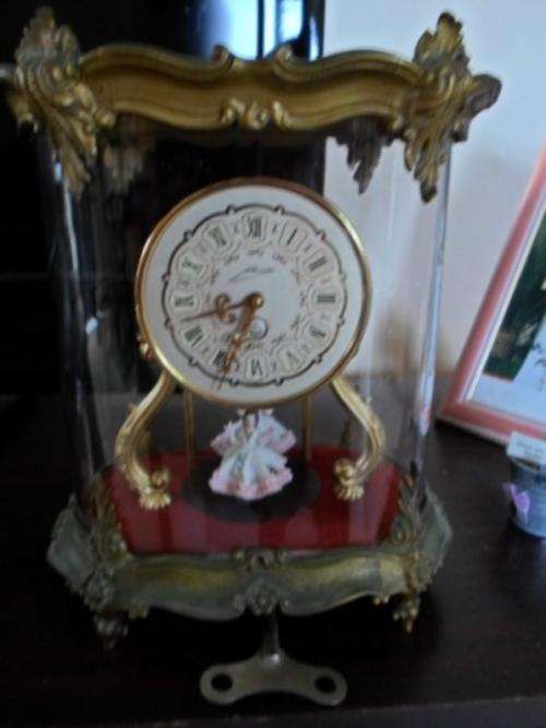 STUPENDOUS!!! RARE W & A SCHMID SCHLENKER 400 DAY CLOCK WITH PORCELAIN LADIES PENDULUM. WORKING!!!