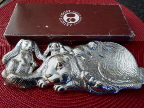 WOW!!! ARTHUR COURT CALIFORNIA DESIGNER PEWTER FLOPPY EAR BUNNY SPOON REST,  MINT CONDITION!!!