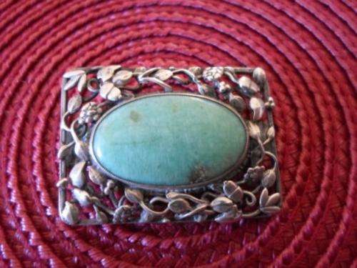 ABSOLUTELY GORGEOUS!!! VICTORIAN STERLING SILVER AND JADE BROOCH SUPERB QUALITY!!!!
