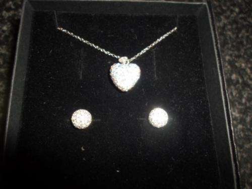 STUNNING!!! STERLING SILVER HEART SHAPED PENDANT, NECKLACE AND EARINGS FROM AMERICAN SWISS, MINT!!!!