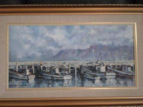SUPERB!! "JAMES MADGE" KALK BAY HARBOUR OIL ON BOARD 600 X 300MM VALUE R12,500