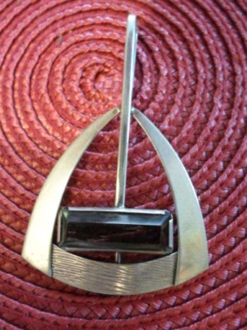 STUNNING!!! 1970's MODERIST SCANDANVIAN 835 SILVER AND SMOKEY QUARTZ PENDANT