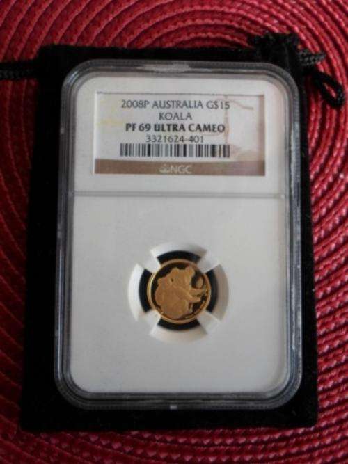 WOW!!! NGC CERTIFIED PF 69 ULTRA CAMEO 2008 AUSTRALIA KOALA 15$ GOLD CION