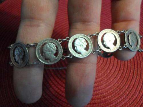 SUPERB!!! VINTAGE SILVER CUT COIN BRACELET MASTERFUL WORKMANSHIP CIRCA 1940's