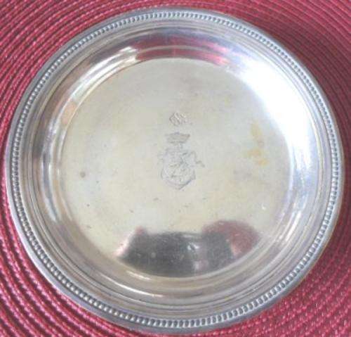 LOVELY!! ANTIQUE CHRISTOFLE SILVER PLATED CHAMPAGNE COASTER WITH BEAUTIFUL CREST
