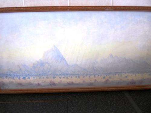 BEAUTIFUL!! NAMIBIAN ARTIST ANDRIES ERASMUS OIL ON BOARD DATED 1971 838X383mm FRAME 875X420mm