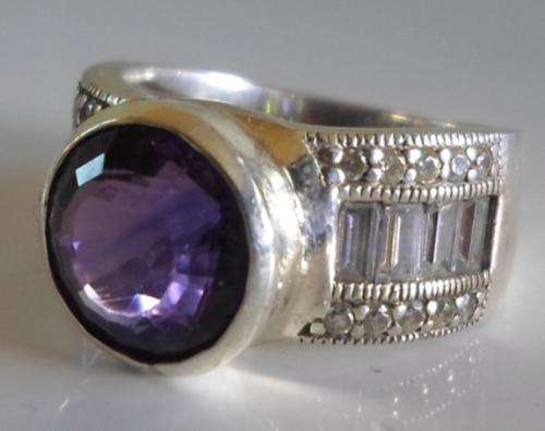 MAGNIFICENT!! CHUNKY STERLING SILVER, AMETHYST & CZ RING