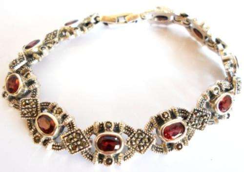 STUNNING!!! HEAVY STERLING SILVER MARCSITE & GARNET BRACELET 31,5g PERFECT CONDITION!!!