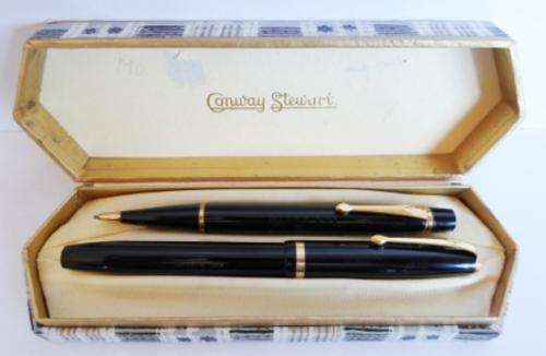 WOW!! BOXED VINTAGE CONWAY STEWART NO.12 FOUNTAIN PEN & PENCIL SET WITH 14ct GOLD NIB