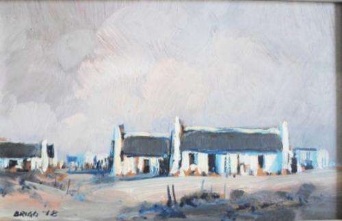 WOW!!! MEL BRIGG OIL ON BOARD OF COTTAGES DATED '78   190 X 120mm   VALUE R2500