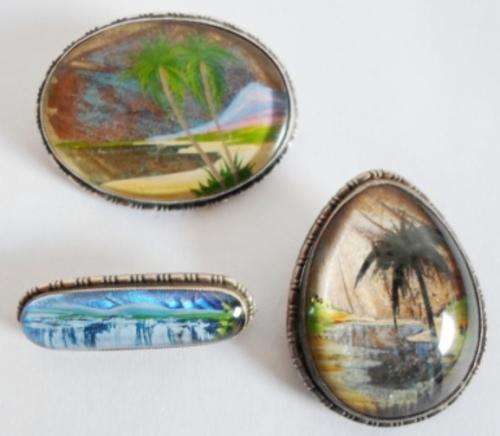 WOW!! COLLECTION OF 3 STERLING SILVER REVERSE PAINTED BUTTERFLY WING BROOCHES