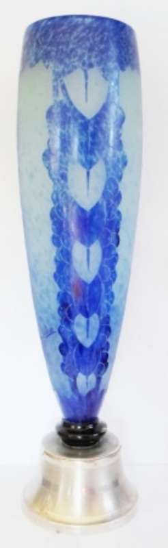 HUGE!!  A LE VERRE FRANCAIS CHARDER SILVER-MOUNTED 'MYRTILLES' CAMEO GLASS VASE, 1920s VALUE R20,000