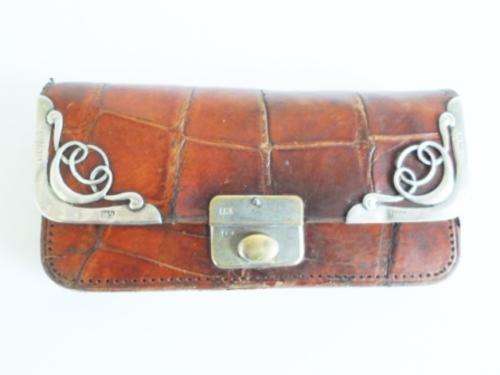EARLY CROCODILE LEATHER LADIES PURSE BY JM WITH 1902 BIRMINGHAM SILVER ART NOUVEAU MOUNTS BY L.K