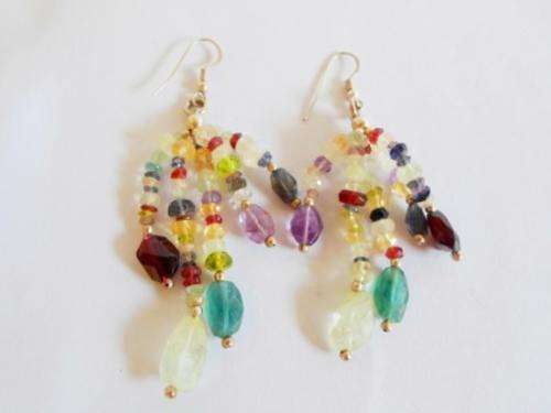 BEAUTIFUL!! LARGE MULTIPLE GEMSTONE & STERLING SILVER EARRINGS