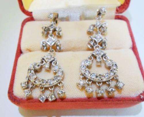 FABULOUS!! EDWARDIAN STYLE STERLING SILVER & MULTIPLE CZ EARRINGS PERFECT CONDITION