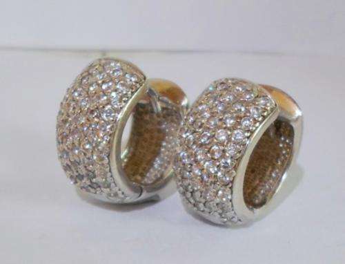SPECTACULAR!! LARGE STERLING SILVER & MULTIPLE CZ EARRINGS AMAZING QUALITY
