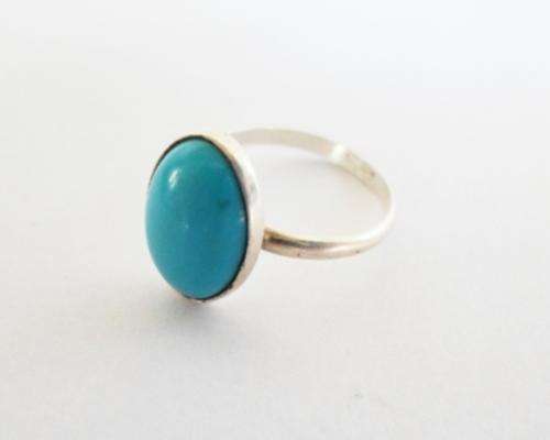 STUNNING!! STERLING SILVER & TURQUOISE RING SIZE N1/2