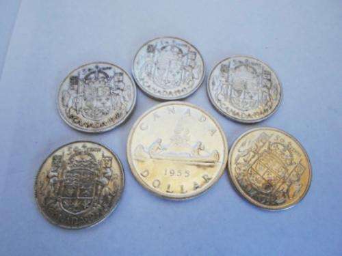 COLLECTION OF CANADA 800 SILVER 5 X 50 CENT & 1 DOLLAR COINS GREAT CONDITION 81.3gr