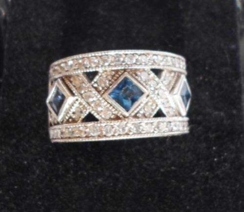 SPECTACULAR!! HUGE STERLING SILVER, BLUE GARNET & CZ RING SIZE N1/2 SO GORGEOUS!!