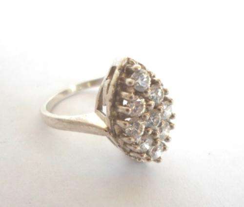 EXQUISITE!! VINTAGE EDWARDIAN STYLE STERLING SILVER & CZ CLUSTER RING SIZE Q