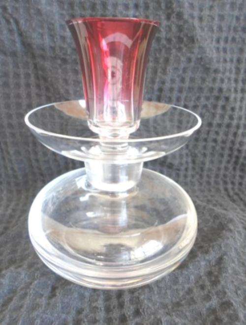 SPECTACULAR!! LARGE CLEAR & CRANBERRY CRYSTAL PERFUME BOTTLE, AMAZING DESIGN 150mm X 110mm