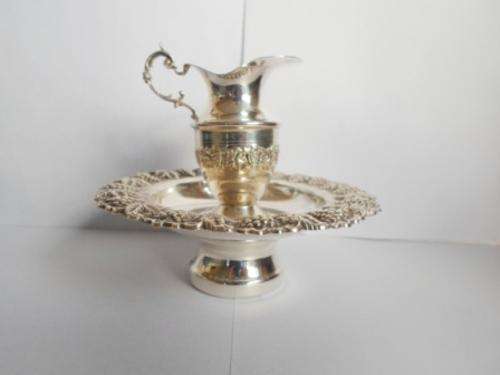 WOW!! JUDAICA STERLING SILVER MAYIM ACHRONIM WATER JUG & DISH 142gr VALUE R6500
