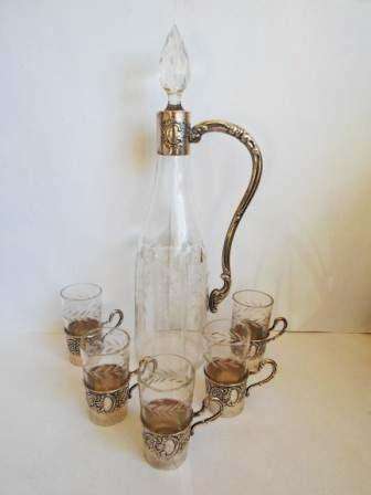 WOW!! 1931 EGYPT 800 HALLMARKED SILVER & CUT GLASS SHERRY DECANTER WITH 5 GLASSES VALUE R3500