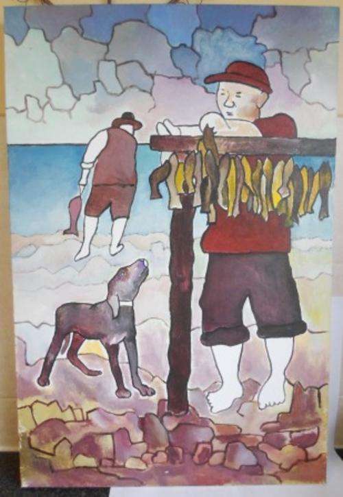 WOW!! LARGE CAPE PAINTER HAROLD METTLER OIL ON CANVAS OF FISHERMAN 760mm X 505mm VALUE R4500