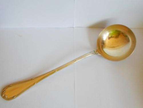 WOW!! HUGE VINTAGE CHRISTOFLE SILVER PLATED SOUP LADLE WITH RIBBON PATTERN, WOW!!