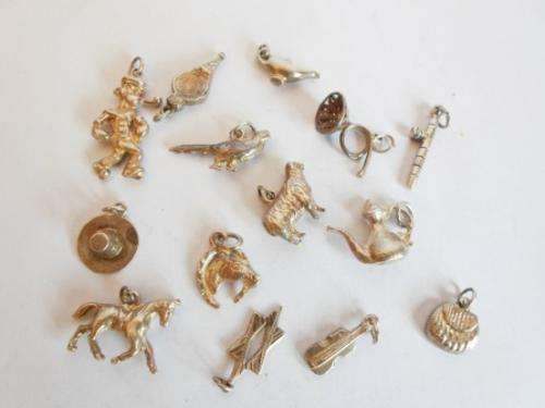 WOW!! COLLECTION OF 14 LARGE VINTAGE STERLING SILVER CHARMS 36.1gr INCL POPEYE