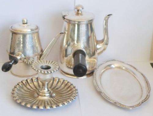 WOW!! COLLECTION OF SILVER PLATE INCL. BRITISH COMMONWEALTH CHOCOLATE POT & WMF TRAY