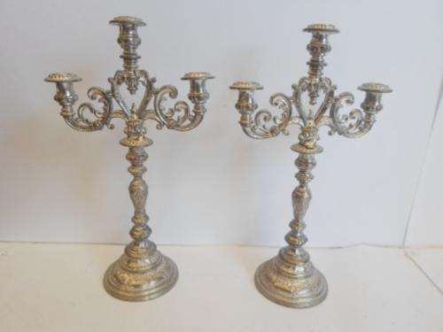 WOW!! PAIR OF BEAUTIFUL PEWTER DOLL HOUSE CANDELABRA'S, SO DETAILED!!