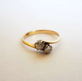 SPECTACULAR!! EDWARDIAN 18ct YELLOW GOLD & 0.20ct SI1, I-J COLOUR DIAMOND RING SIZE K 2.1gr