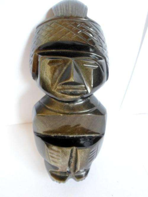 GORGEOUS!! LARGE VINTAGE CARVED OBSIDIAN AZTEC FIGURE, STUNNING IN THE LIGHT, WOW!!