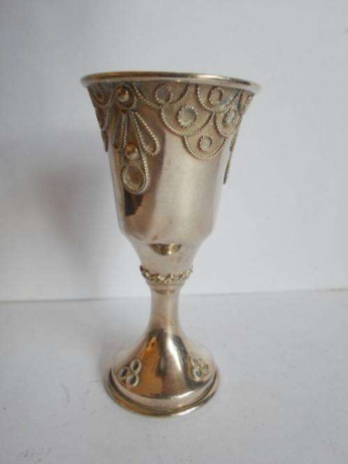 STUNNING!! VINTAGE 935 STERLING SILVER & FILIGREE KIDDUSH CUP CIRCA 1930's 18gr WOW!!