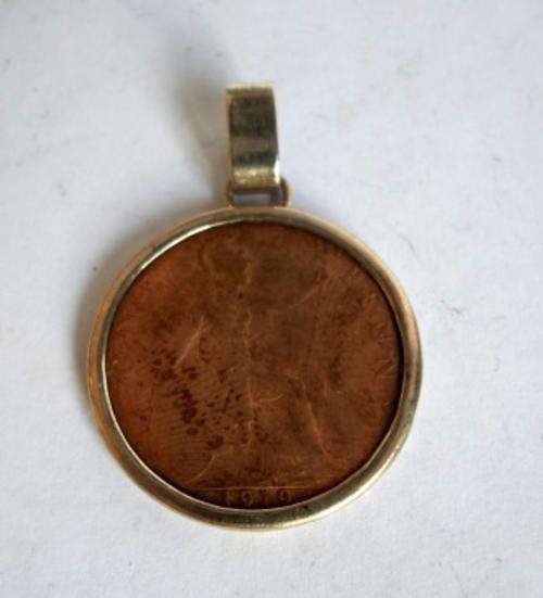 WOW!! 1919 1 PENNY & STERLING SILVER COIN PENDANT 12gr
