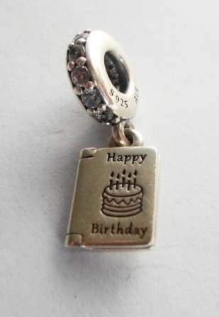 WOW!! ORIGINAL STERLING SILVER PANDORA HAPPY BIRTHDAY CARD CHARM 3.5gr VALUE R799 WOW!!