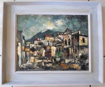 WOW!! RARE GEORGE ENSLIN(1919 - 1972) DISRICT 6 OIL ON CANVAS DATED '59,  460 X 355mm VALUE R35000!!